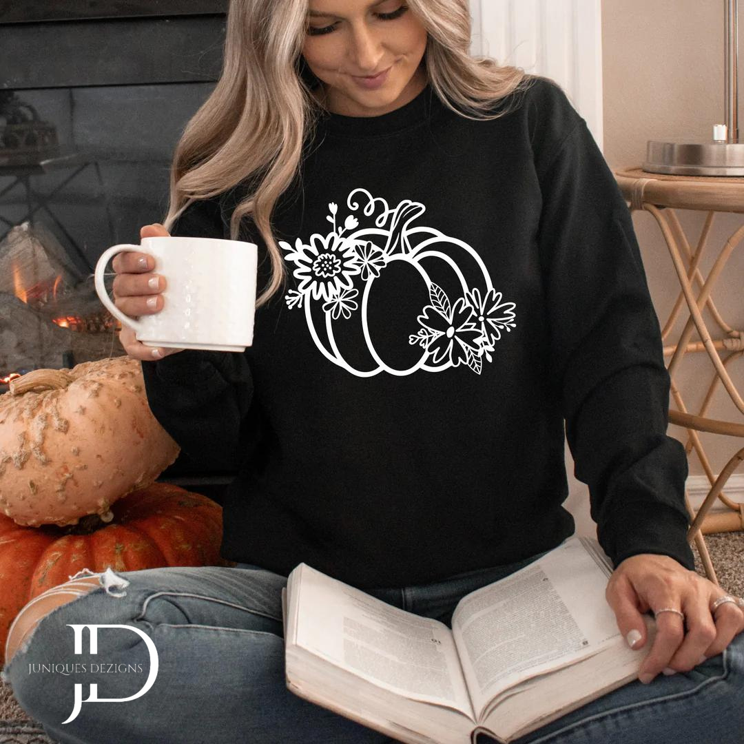 Floral Pumpkin Crew Neck Sweatshirt