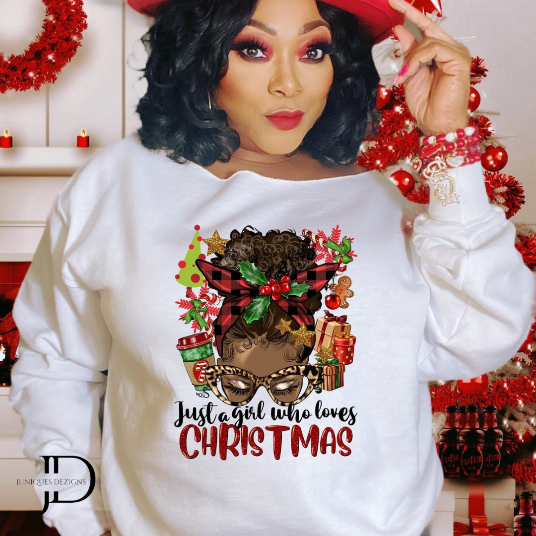 Just a Girl who loves Christmas (Afro) Crewneck Sweatshirt